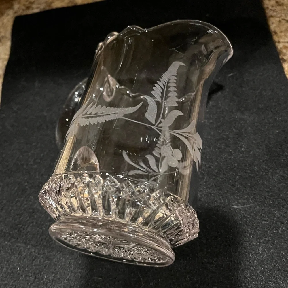 Vintage EAPG DAKOTA 5” Creamer Pitcher with Etched Fern Leaf & Starburst Bottom